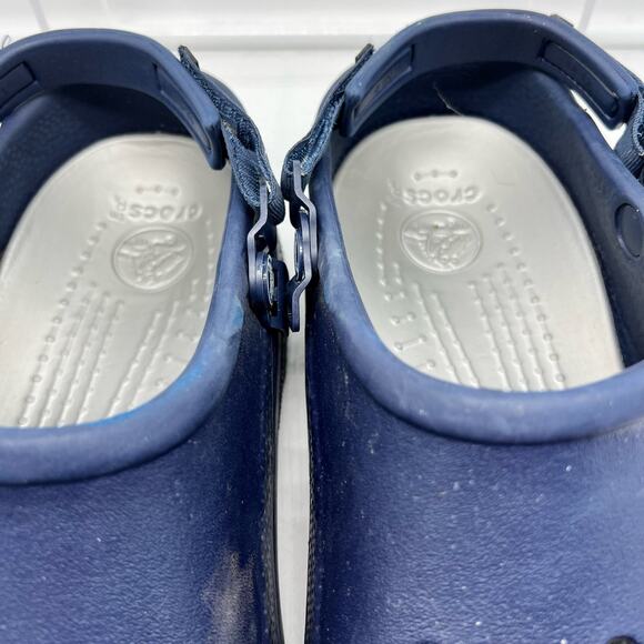 Crocs Shoes Mens 13 Blue Strap Back Hook Loop Chunky Clog Slip On - Picture 5 of 8